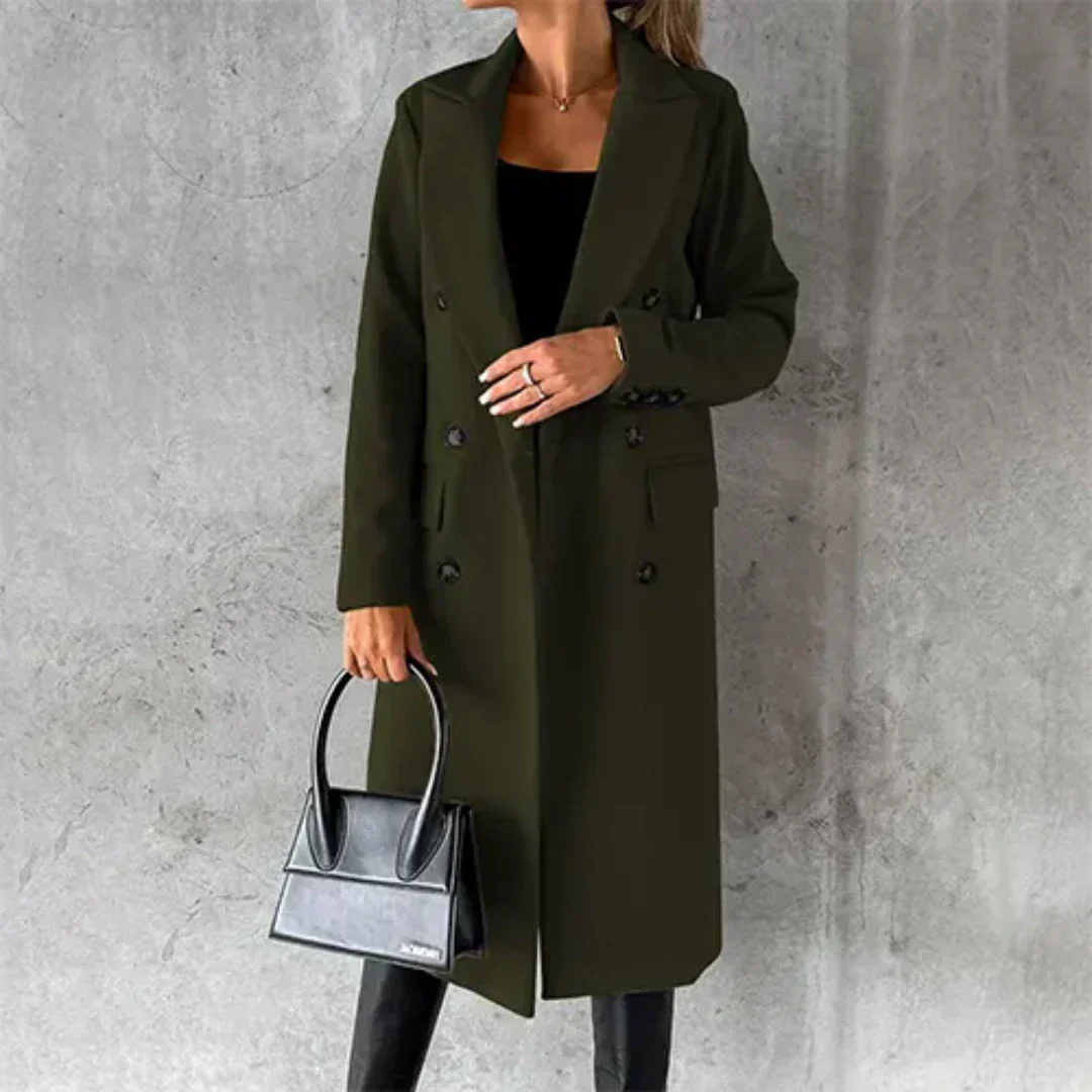 Lydia Rosa Langer Doppelreihiger Wintermantel für Damen | Eleganter Longmantel Reverskragen - S-3XL