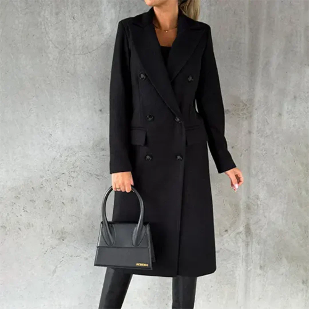 Lydia Rosa Langer Doppelreihiger Wintermantel für Damen | Eleganter Longmantel Reverskragen - S-3XL