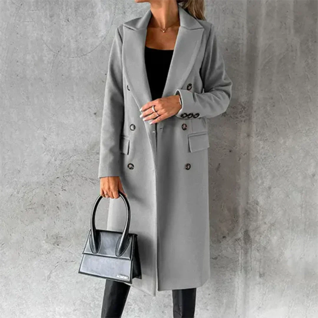 Lydia Rosa Langer Doppelreihiger Wintermantel für Damen | Eleganter Longmantel Reverskragen - S-3XL