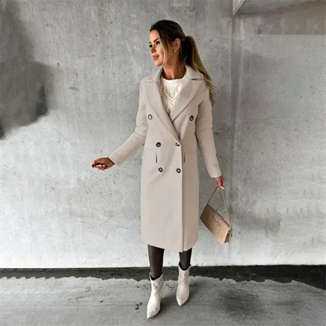 Lydia Rosa Langer Doppelreihiger Wintermantel für Damen | Eleganter Longmantel Reverskragen - S-3XL