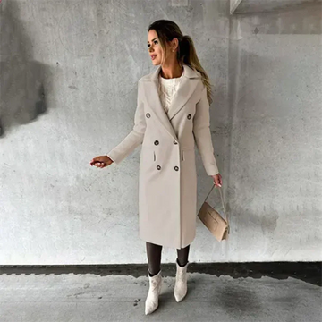 Lydia Rosa Langer Doppelreihiger Wintermantel für Damen | Eleganter Longmantel Reverskragen - S-3XL