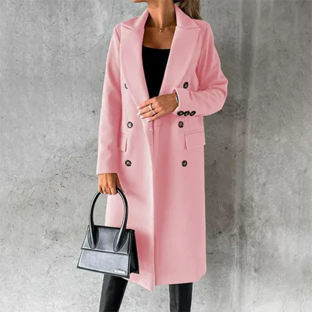 Lydia Rosa Langer Doppelreihiger Wintermantel für Damen | Eleganter Longmantel Reverskragen - S-3XL
