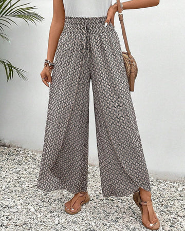 Renate Schwarz Bedruckte Wide-Leg Palazzo-Hose für Damen | Hoher Bund Fliessend | Alltag und Reisen - S/M/L/XL/2XL/3XL