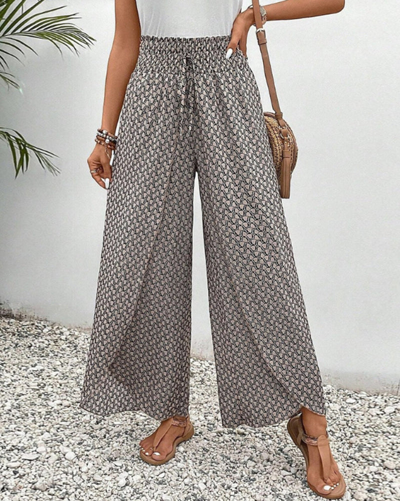 Renate Schwarz Bedruckte Wide-Leg Palazzo-Hose für Damen | Hoher Bund Fliessend | Alltag und Reisen - S/M/L/XL/2XL/3XL