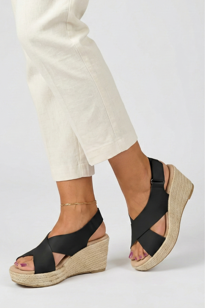 Petra Schwarz Crossover-Riemen Espadrille Keilsandalen für Damen | Eleganter Slingback-Stil - 35/5-43/10