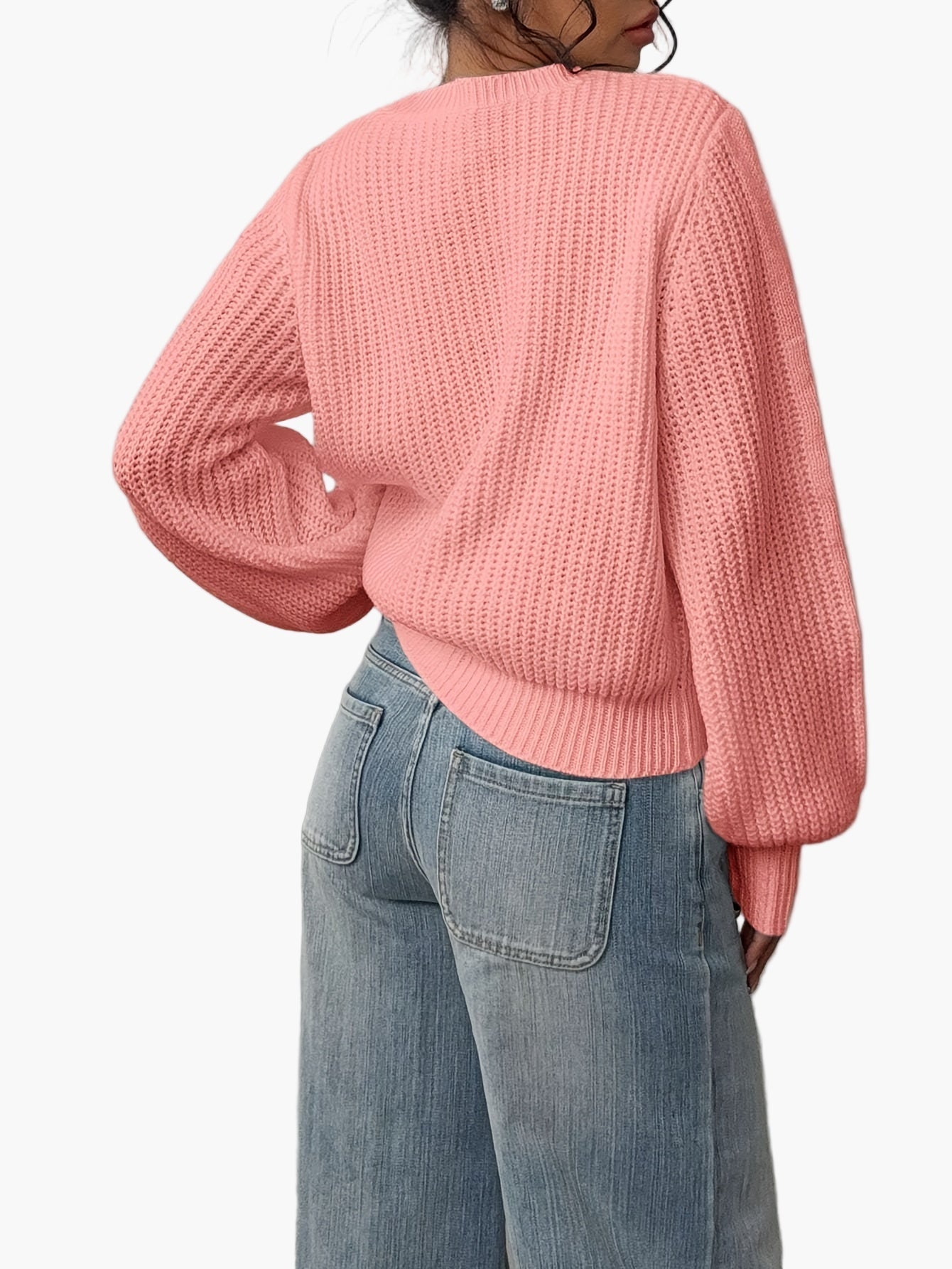 Susanne Pfirsich Grobstrick Oversized Pullover für Damen | Rundhals Casual Alltag - XS/S/M/L/XL
