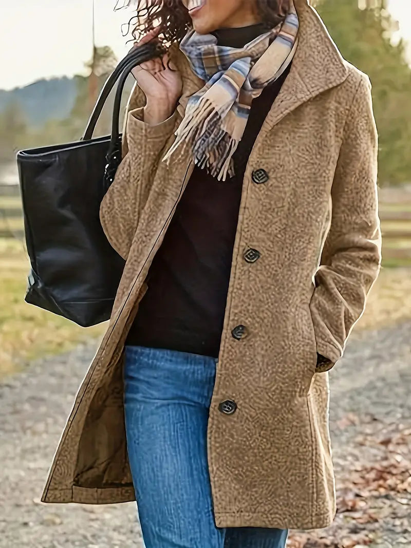 Renate Schwarz Taillierter Einreihiger Mantel für Damen | Eleganter Einknopfverschluss Herbst Casual - S/M/L/XL/2XL
