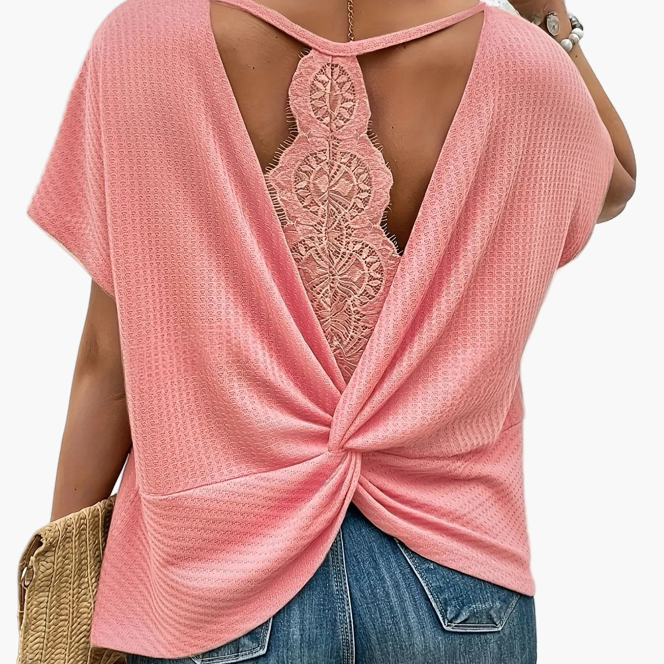 Erika Aprikose Leichtes Strick-Top mit Rückenausschnitt und Spitzenbesatz für Damen | Sommer Casual - S/M/L/XL/2XL