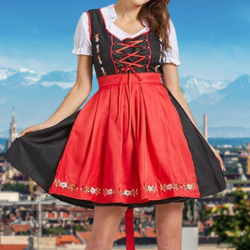 Ingrid Schwarz-Rot Traditionelles Dirndl mit Schürze für Damen | Oktoberfest Trachtenkleid - XS/S/M/L/XL/2XL/3XL/4XL/5XL