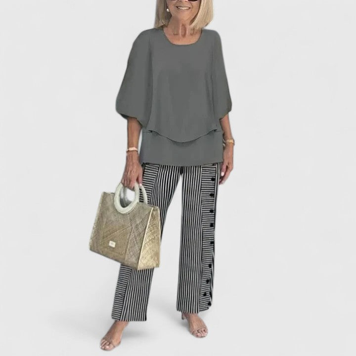 Anita Zweiteiler Layered-Bluse und Printerhose für Damen | Leichter fliessender Komfort - XS-3XL