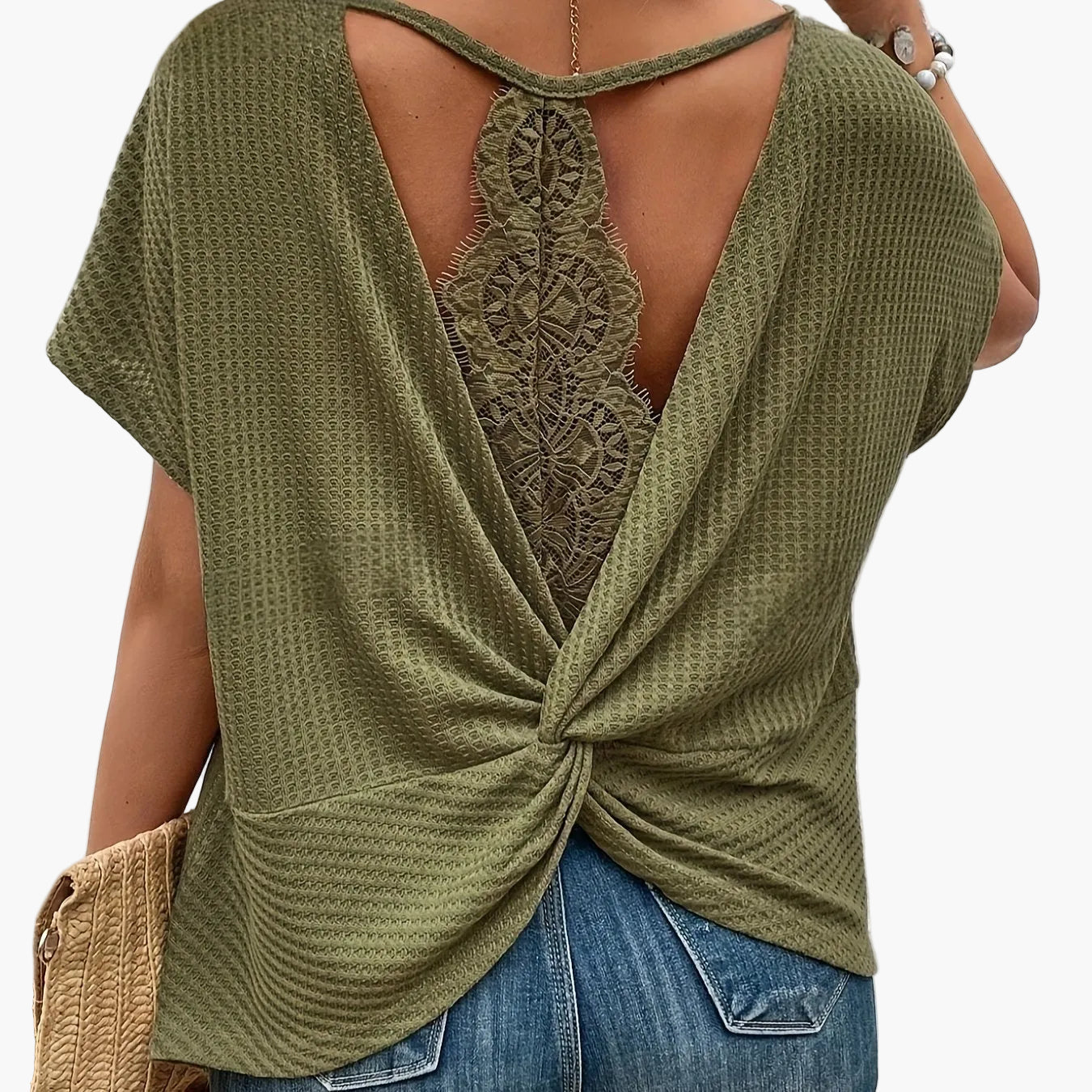 Erika Aprikose Leichtes Strick-Top mit Rückenausschnitt und Spitzenbesatz für Damen | Sommer Casual - S/M/L/XL/2XL