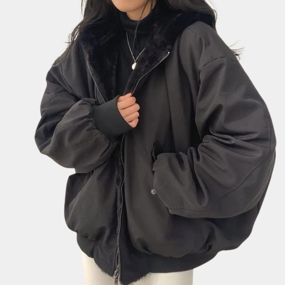 Rosemarie Grau Oversized Winterjacke mit Kapuze für Damen | Sherpa-Futter Casual Winter - S/M/L/XL/2XL