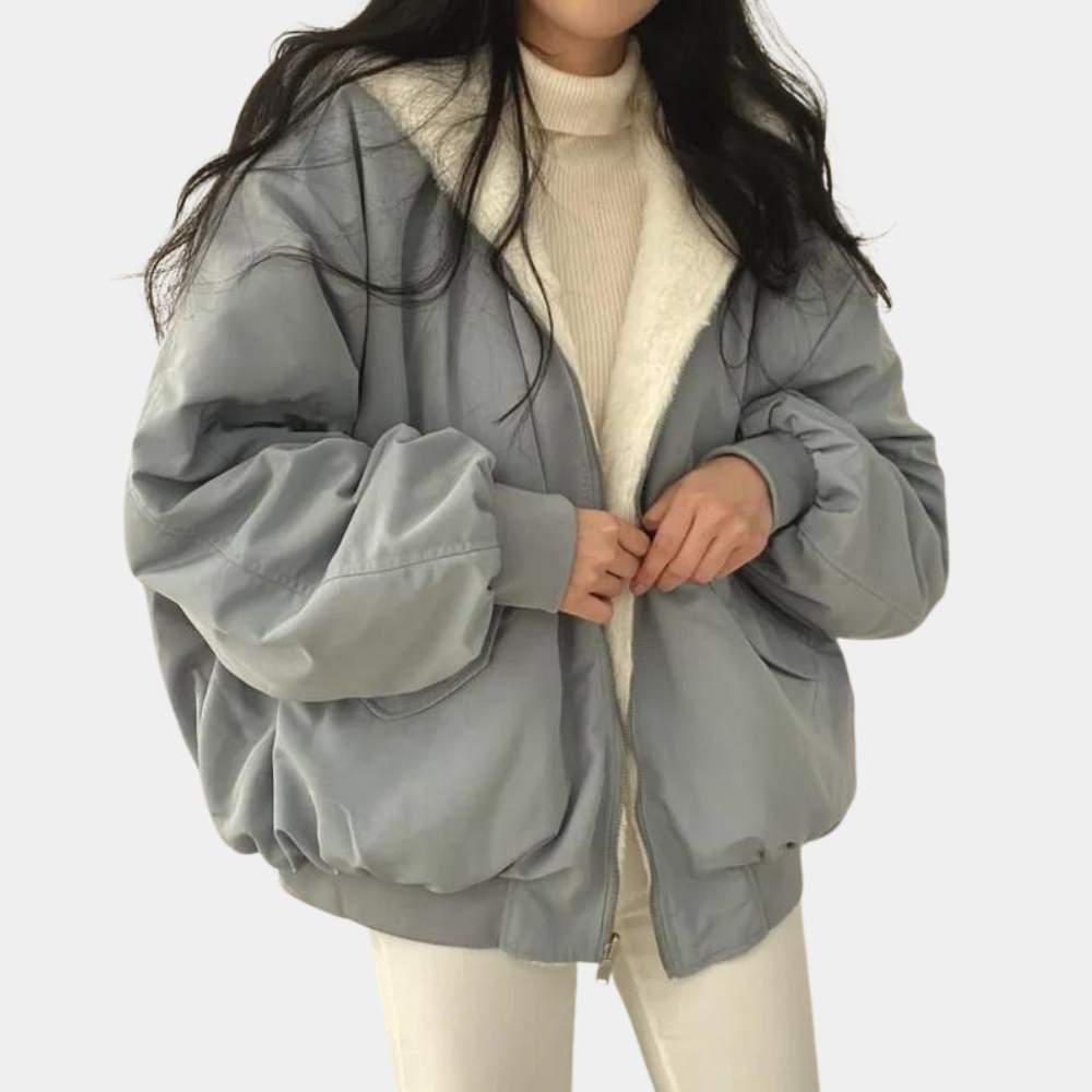 Rosemarie Grau Oversized Winterjacke mit Kapuze für Damen | Sherpa-Futter Casual Winter - S/M/L/XL/2XL