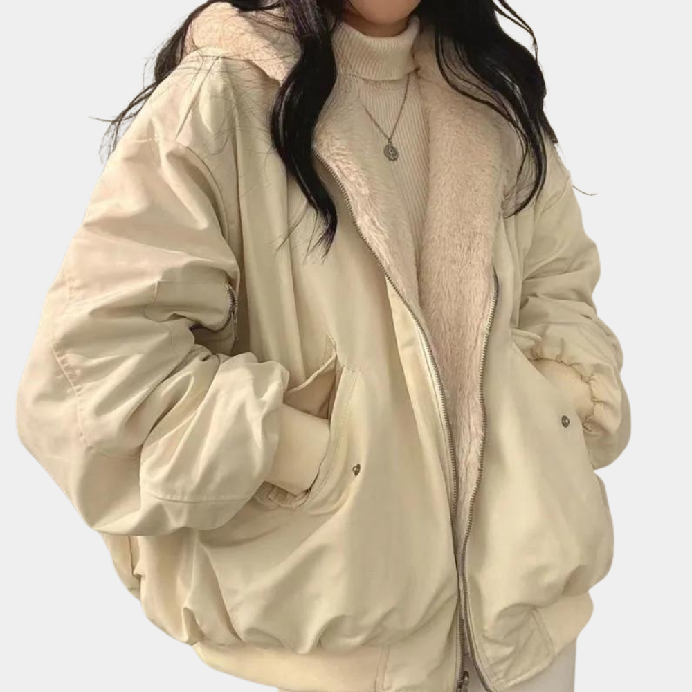 Rosemarie Grau Oversized Winterjacke mit Kapuze für Damen | Sherpa-Futter Casual Winter - S/M/L/XL/2XL