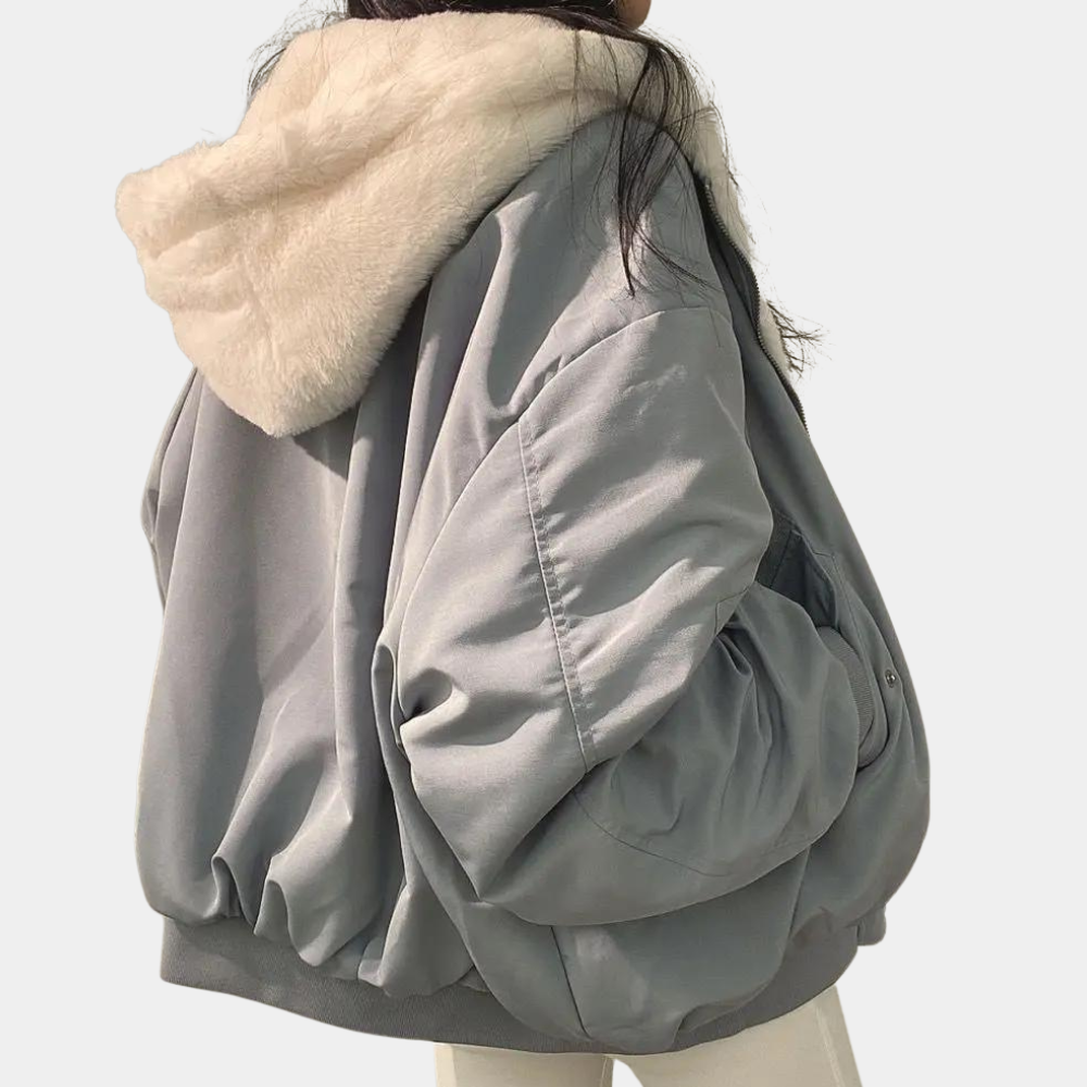 Rosemarie Grau Oversized Winterjacke mit Kapuze für Damen | Sherpa-Futter Casual Winter - S/M/L/XL/2XL