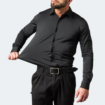Urs Schwarz Slim Fit Stretch Langarmhemd für Herren | Körpernahe Passform | Business und Abend - S/M/L/XL/2XL/3XL/4XL