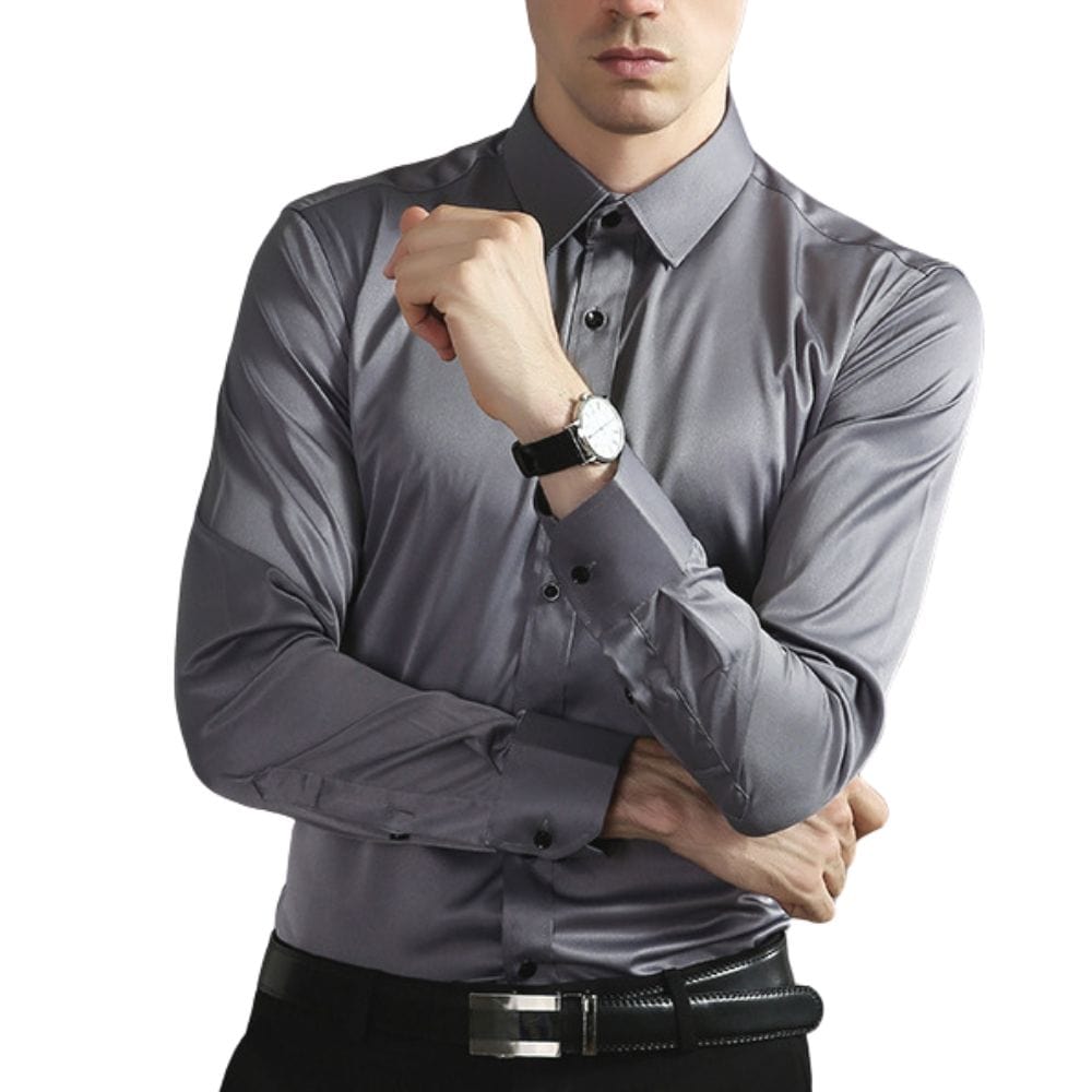 Urs Schwarz Slim Fit Stretch Langarmhemd für Herren | Körpernahe Passform | Business und Abend - S/M/L/XL/2XL/3XL/4XL