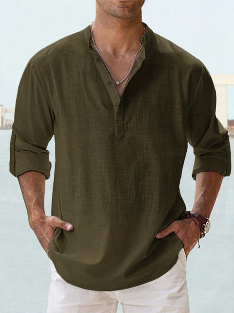 Josef Helles Blau Leinen Henley Hemd für Herren | Atmungsaktiv Entspannte Passform - XS-4XL