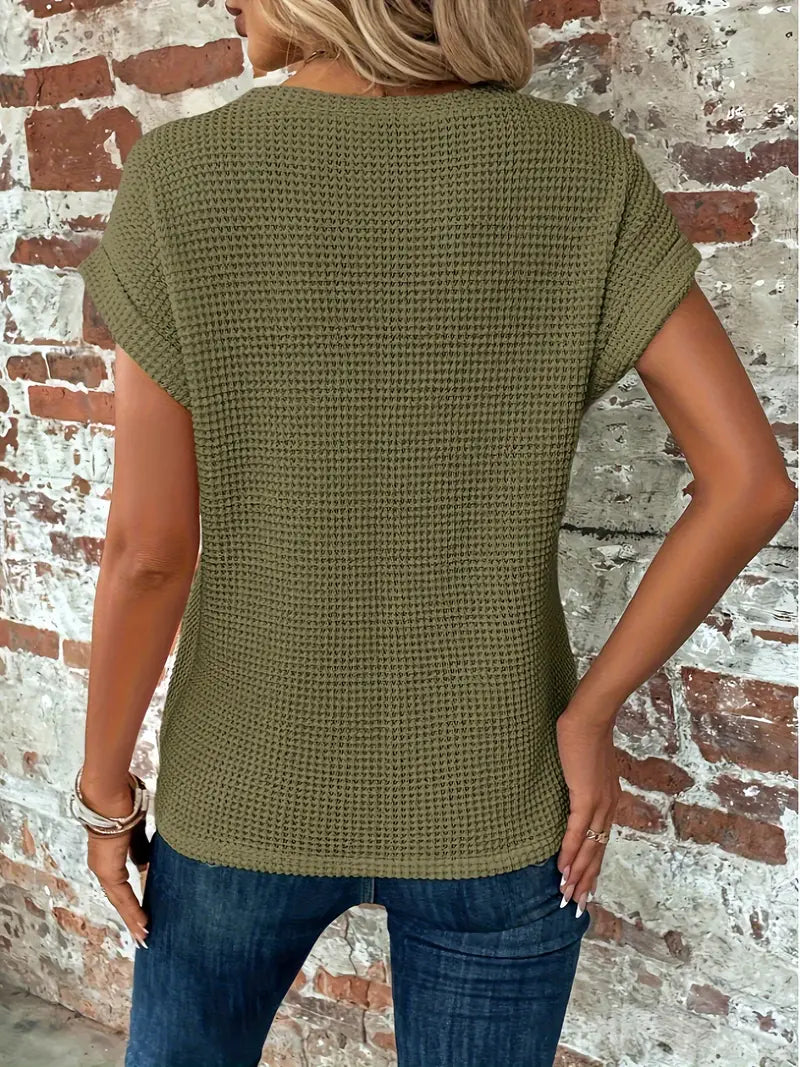 Monika Blau Waffelstrick-Top mit Twist-Saum für Damen | Lässig Eleganter Stil - XS-2XL