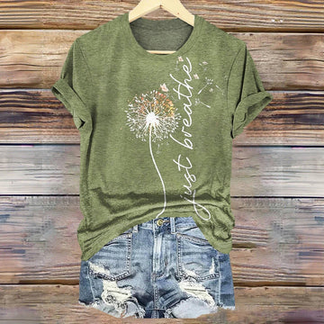 Monika Grün Löwenzahn-Print T-Shirt für Damen | Lässige Vintage Passform | Freizeit und Alltag | Grosse Grössen - S-4XL