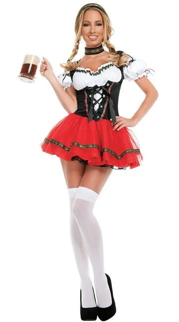Gisela Rot Schulterfreies Oktoberfest Dirndl Kostüm für Damen | Trachtenkleid mit Schnürung - S/M/L/XL/2XL