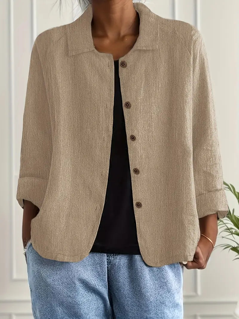 Rosemarie Hellblau Leinen-Baumwoll Hemd-Cardigan für Damen | Luftig Entspannte Passform | Alltag & Reise - S-3XL