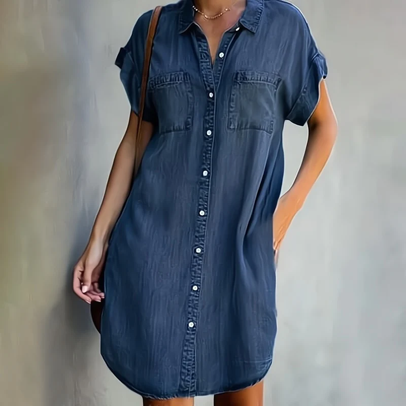 Sonja Hellblau Denim-Hemdkleid für Damen | Lässiger Sommer-Look mit Knopfleiste | Alltag und Reisen - S-5XL