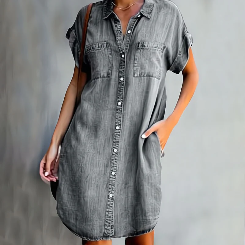 Sonja Hellblau Denim-Hemdkleid für Damen | Lässiger Sommer-Look mit Knopfleiste | Alltag und Reisen - S-5XL