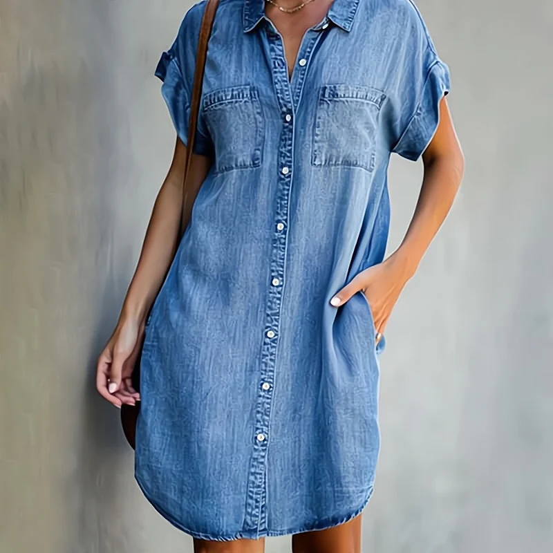 Sonja Hellblau Denim-Hemdkleid für Damen | Lässiger Sommer-Look mit Knopfleiste | Alltag und Reisen - S-5XL