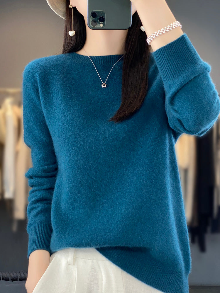 Rosemarie Grün Oversized Kaschmir-Optik Strickpullover für Damen | Rundhals Winter Casual - S/M/L/XL/2XL