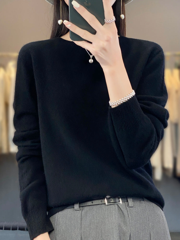 Rosemarie Grün Oversized Kaschmir-Optik Strickpullover für Damen | Rundhals Winter Casual - S/M/L/XL/2XL