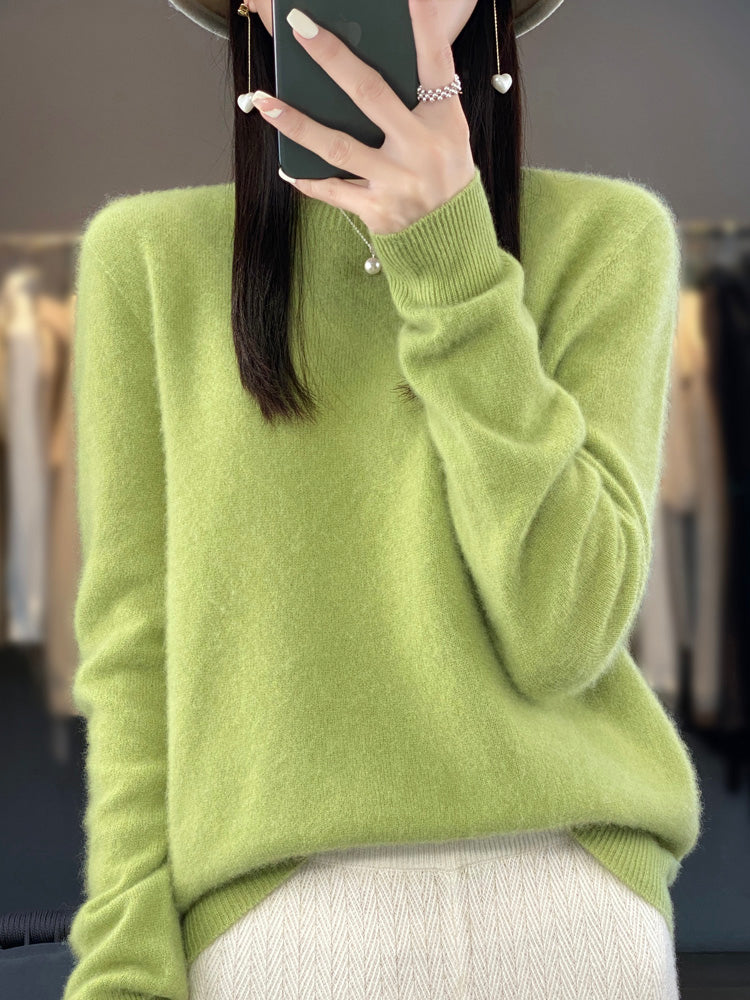 Rosemarie Grün Oversized Kaschmir-Optik Strickpullover für Damen | Rundhals Winter Casual - S/M/L/XL/2XL