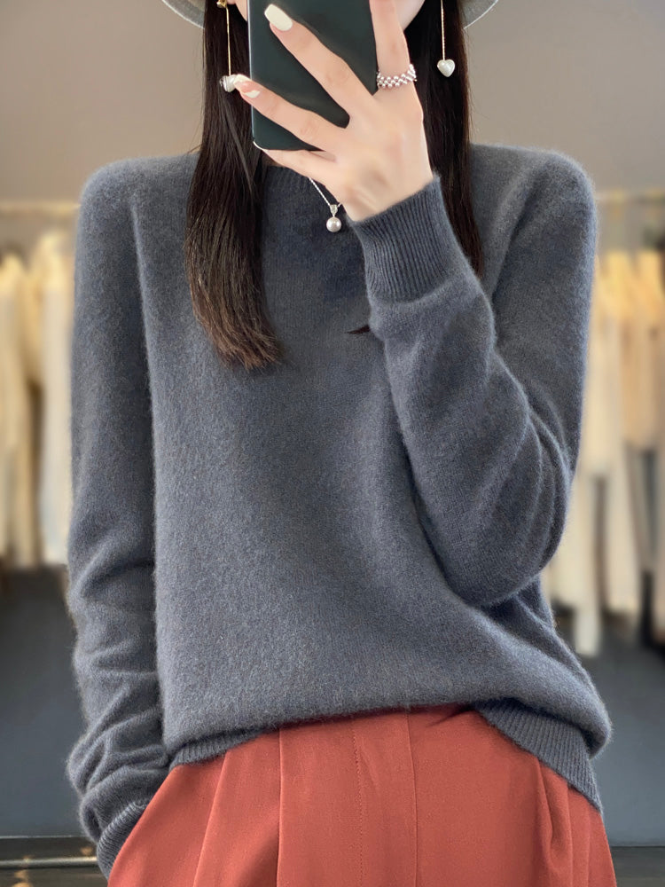Rosemarie Grün Oversized Kaschmir-Optik Strickpullover für Damen | Rundhals Winter Casual - S/M/L/XL/2XL