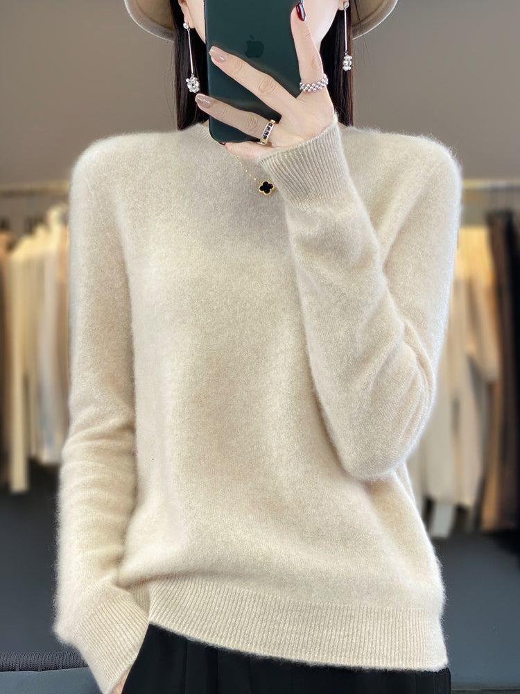 Rosemarie Grün Oversized Kaschmir-Optik Strickpullover für Damen | Rundhals Winter Casual - S/M/L/XL/2XL