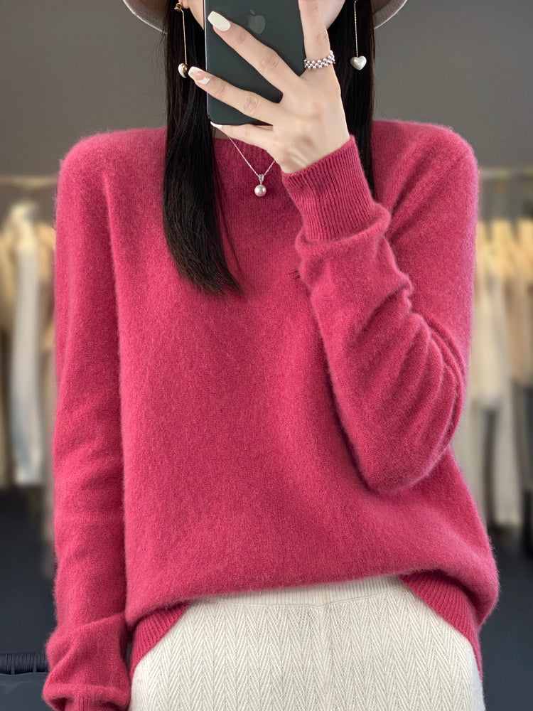 Rosemarie Grün Oversized Kaschmir-Optik Strickpullover für Damen | Rundhals Winter Casual - S/M/L/XL/2XL