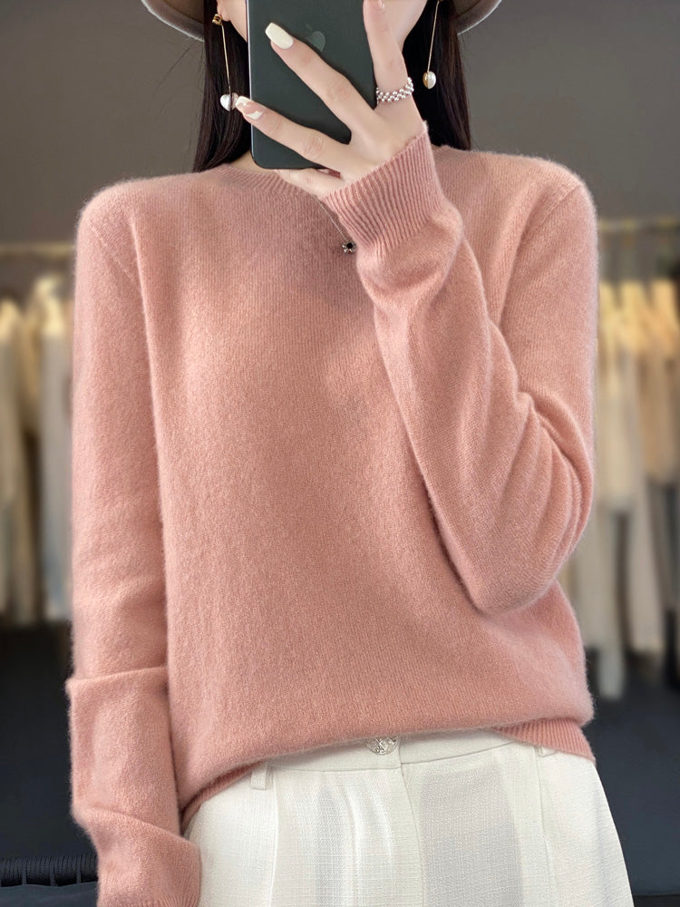 Rosemarie Grün Oversized Kaschmir-Optik Strickpullover für Damen | Rundhals Winter Casual - S/M/L/XL/2XL