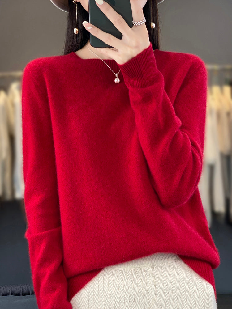 Rosemarie Grün Oversized Kaschmir-Optik Strickpullover für Damen | Rundhals Winter Casual - S/M/L/XL/2XL
