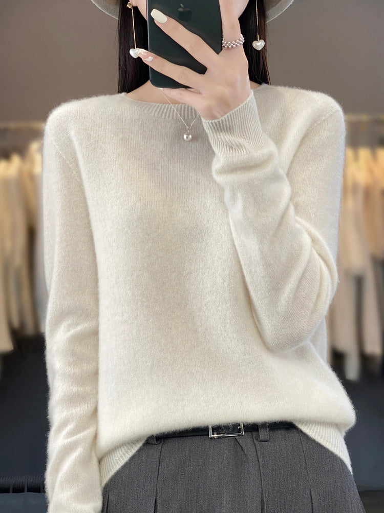 Rosemarie Grün Oversized Kaschmir-Optik Strickpullover für Damen | Rundhals Winter Casual - S/M/L/XL/2XL