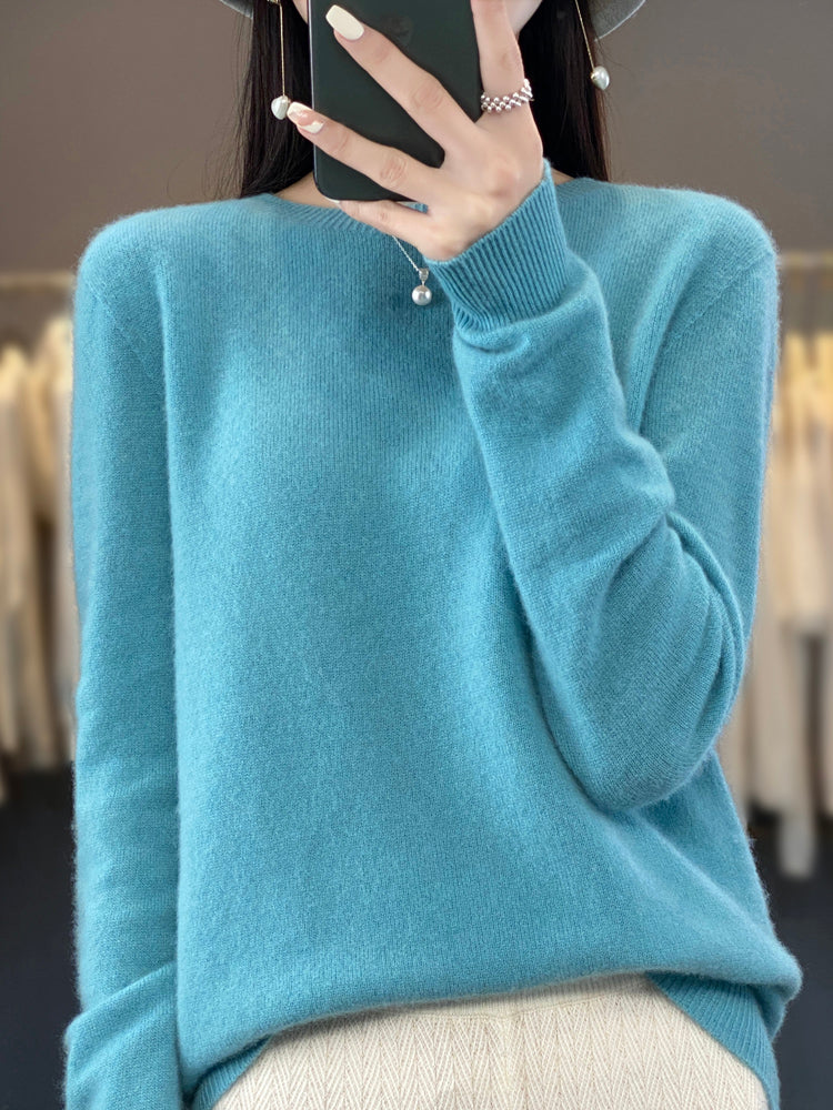 Rosemarie Grün Oversized Kaschmir-Optik Strickpullover für Damen | Rundhals Winter Casual - S/M/L/XL/2XL