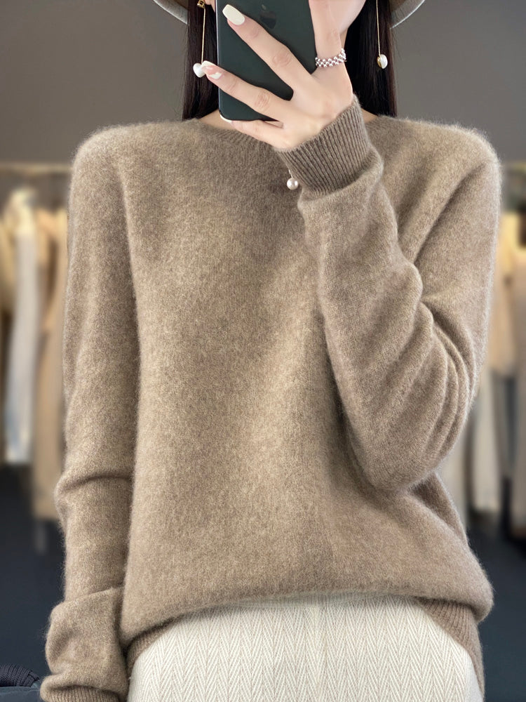 Rosemarie Grün Oversized Kaschmir-Optik Strickpullover für Damen | Rundhals Winter Casual - S/M/L/XL/2XL