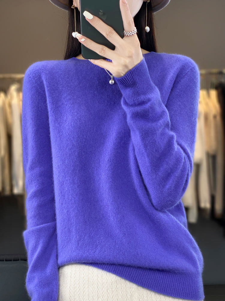 Rosemarie Grün Oversized Kaschmir-Optik Strickpullover für Damen | Rundhals Winter Casual - S/M/L/XL/2XL