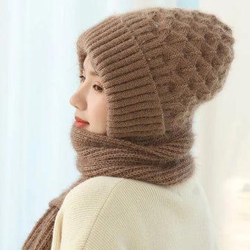 Ruth Braun Gestricktes Mützen-und-Schal-Set für Damen | Winter Waffelstrick Warm - Einheitsgrösse