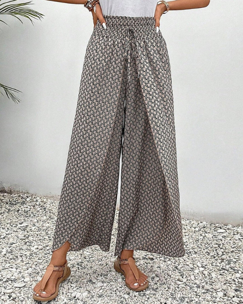 Renate Schwarz Bedruckte Wide-Leg Palazzo-Hose für Damen | Hoher Bund Fliessend | Alltag und Reisen - S/M/L/XL/2XL/3XL