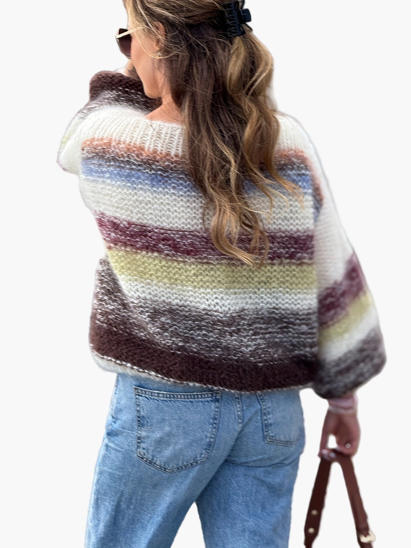 Nora Mehrfarbig Gestreifter Oversized Strickpullover für Damen | Herbst Winter Casual Stil - S/M/L