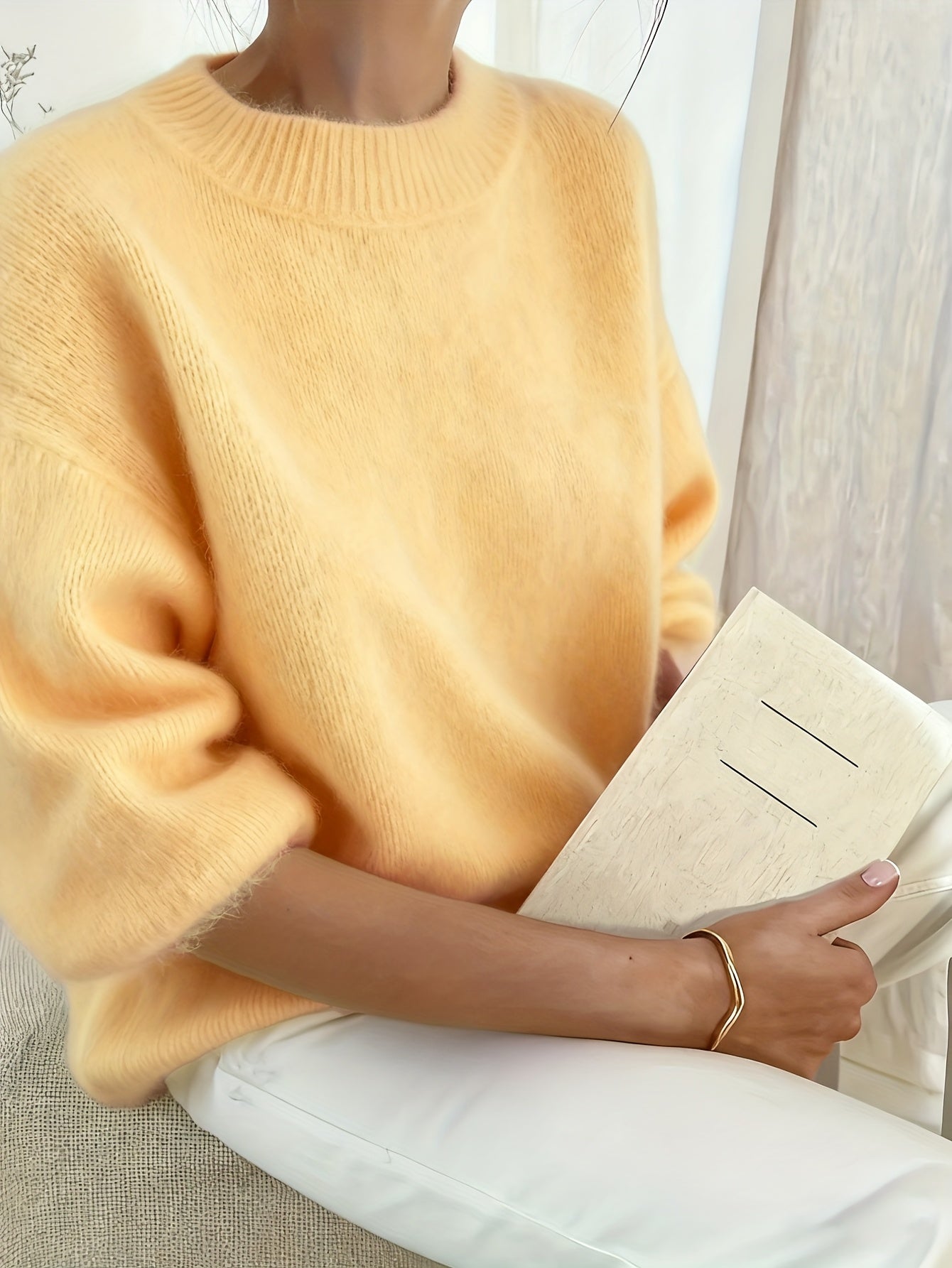 Vreni Khaki Flauschiger Oversized Pullover für Damen | Weicher Rundhalspullover Herbst Winter - XXS/XS/S/M/L/XL/XXL