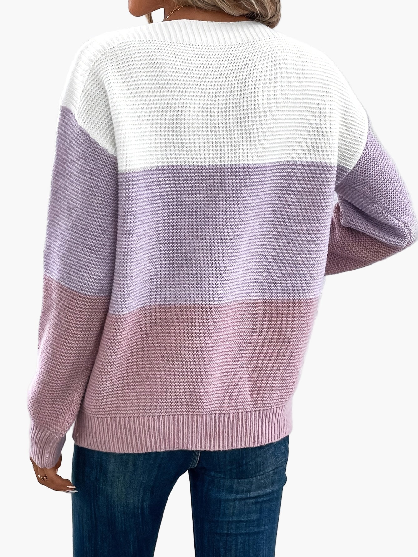 Brigitte Grün Colorblock Strickpullover für Damen | Oversized Rundhals Casual Herbst Winter - S/M/L/XL