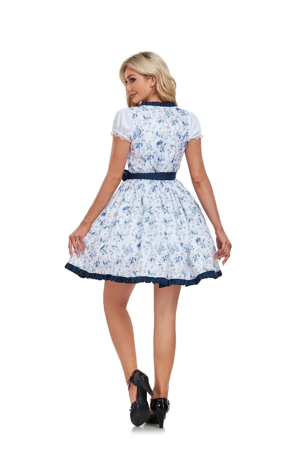 Vreni Dunkelblau Geblümtes Dirndlkleid für Damen mit Schürze | Oktoberfest Trachtenmode - S/M/L/XL