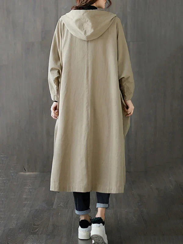 Brigitte Beige Wasserdichter Langer Trenchcoat mit Kapuze für Damen | Oversized Casual Herbst - S/M/L/XL/2XL/3XL
