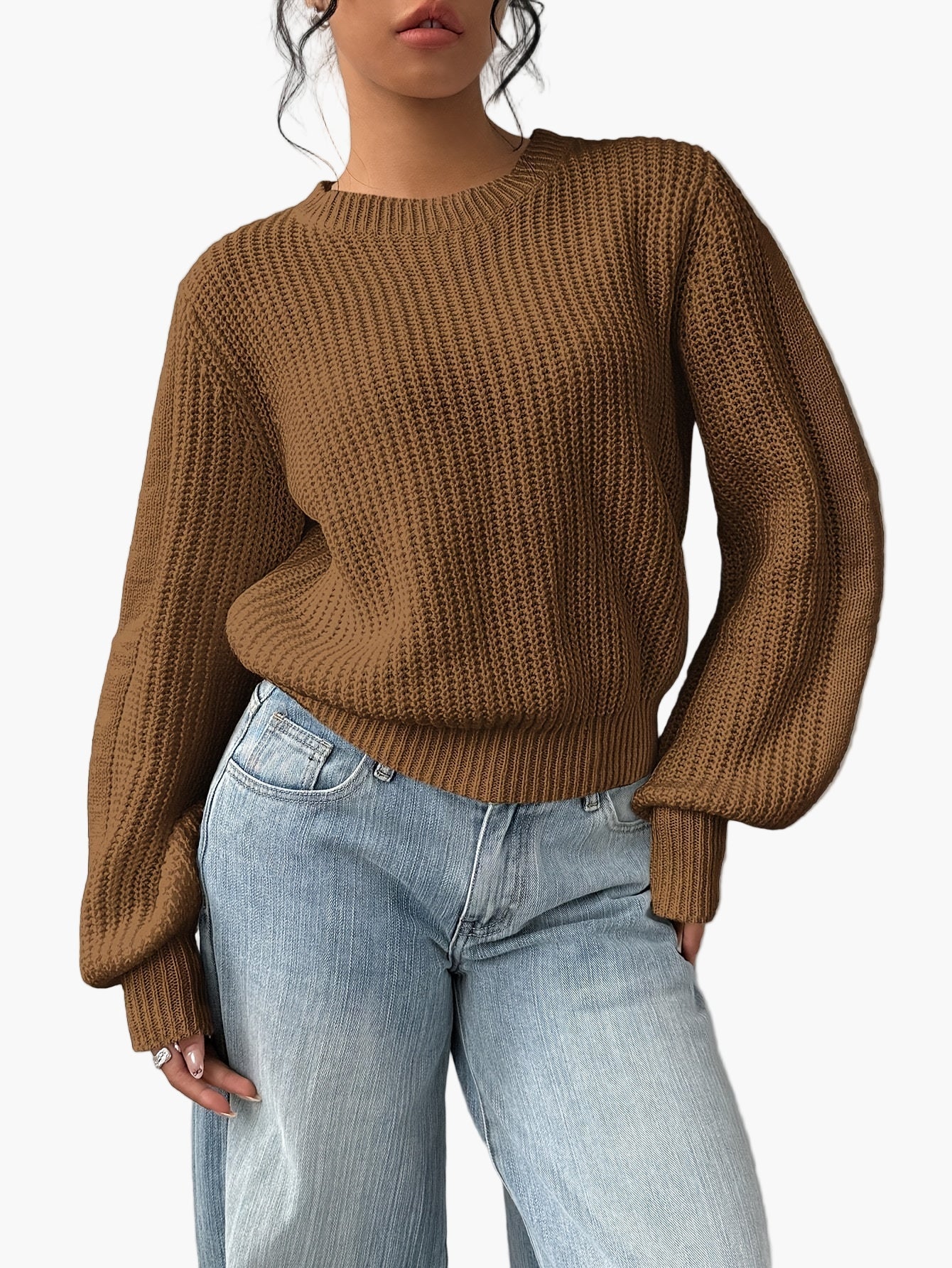 Susanne Pfirsich Grobstrick Oversized Pullover für Damen | Rundhals Casual Alltag - XS/S/M/L/XL