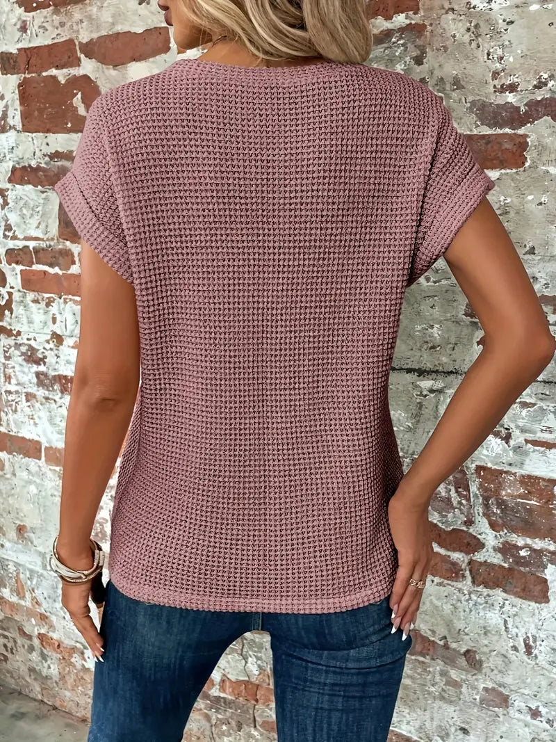 Monika Blau Waffelstrick-Top mit Twist-Saum für Damen | Lässig Eleganter Stil - XS-2XL